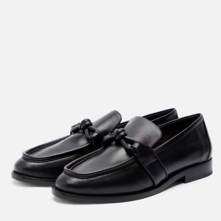 Women Formal Office Wear Shoes - Kadın Deri Düğümlü Detaylı Loafer'lar, Ofis